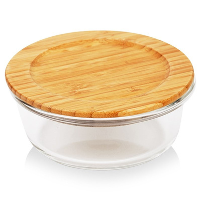 Pojemnik na żywność szklany z bambusową pokrywką i uszczelką naczynie żaroodporne ARIZONA 400 ml