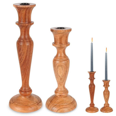 Świecznik na długą świeczkę drewniany 31,5 cm i 25,5 cm zestaw 2 szt.