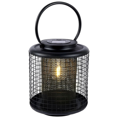 Lampion ogrodowy solarny LED metalowy czarny 22,5 cm