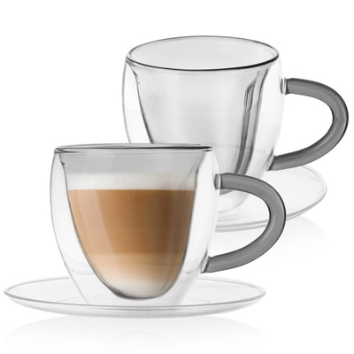 Filiżanki termiczne ze spodkiem z podwójną ścianką do kawy i herbaty DOUBLE 160 ml 2 szt.