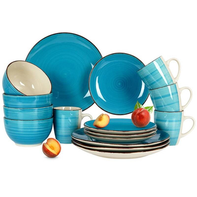 Zestaw serwis obiadowy ceramiczny niebieski dla 4 osób 16 el.