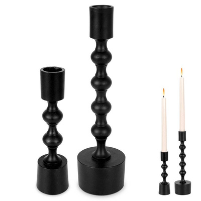 Świecznik na długą świeczkę aluminiowy czarny 16,5 cm i 23,5 cm zestaw 2 szt.