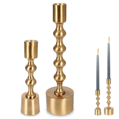 Świecznik na długą świeczkę aluminiowy złoty 23,5 cm i 16,5 cm zestaw 2 szt.