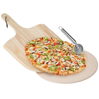 Kamień do pizzy szamotowy z łopatą i nożem 3 el.