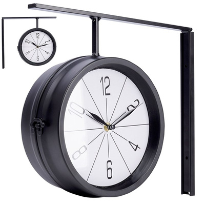 Zegar ścienny metalowy czarny dwustronny 30,5x9,5x28 cm