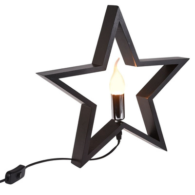 Lampka stołowa drewniana czarna gwiazda 34,5 cm