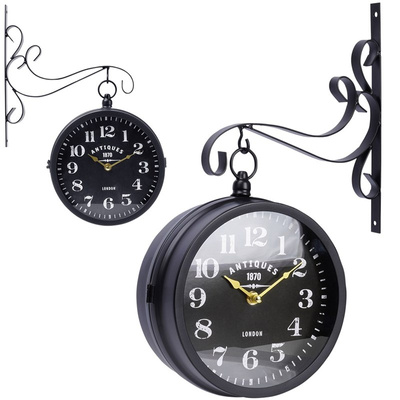 Zegar ścienny metalowy czarny dwustronny 39x9,5x29 cm