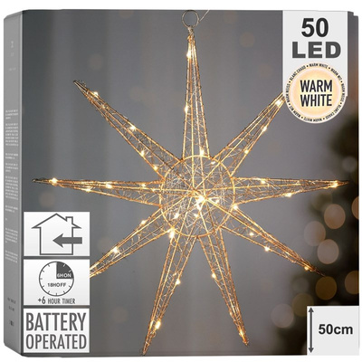Gwiazda świecąca złota 50 LED wisząca 50 cm