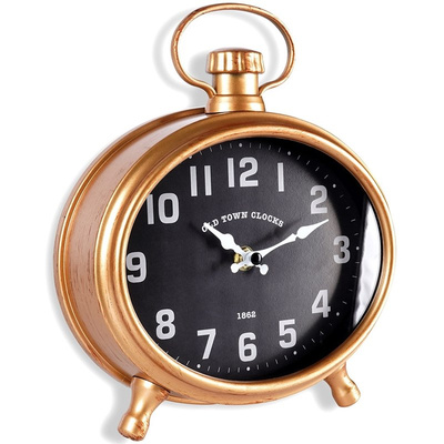 Zegar ścienny złoty czarny budzik 20,5x24 cm