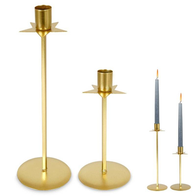 Świecznik na długą świeczkę metalowy złoty 28 cm i 18 cm zestaw 2 szt.