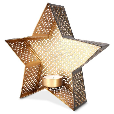 Świecznik aluminiowy złoty gwiazda 21x20 cm