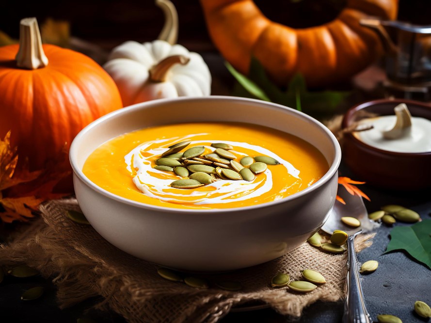 Thick Pumpkin Soup with Fresh Ginger and Cream