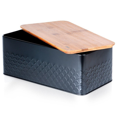 Bread Bin Metal with wooden board Black 33,5x18,5x12,5 cm