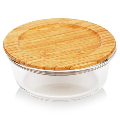 Food Container Glass with Bamboo Lid and Gasket Heat-Resistant Dish ARIZONA 400 ml