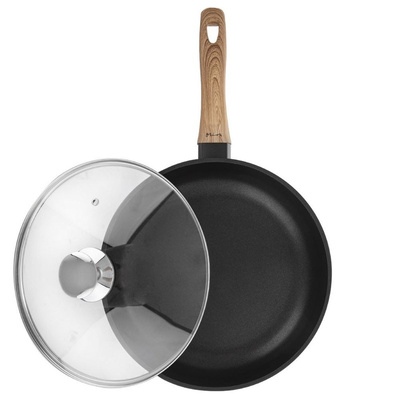 Frying Pan Non-Stick with Glass Lid WOODEN 28 cm