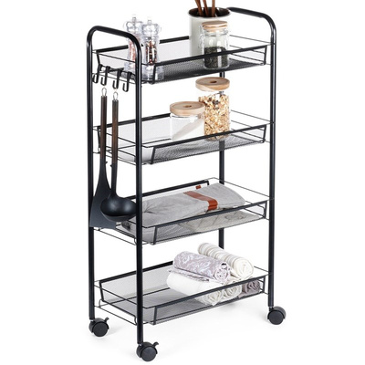 Storage trolley metal black 4-tier