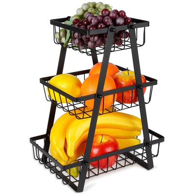 Fruit Basket Metal Black 3-Level