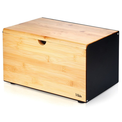 Bread Bin wooden metal Black double lid 35,5x22x20,5 cm