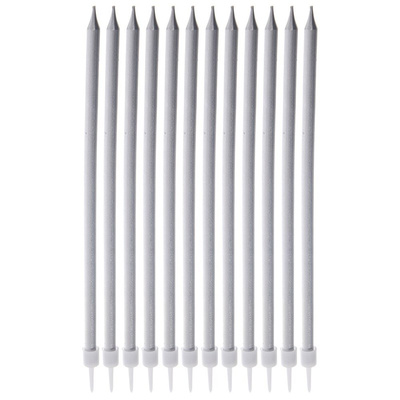 Birthday Candles Silver Long 14,5 cm 12 pcs