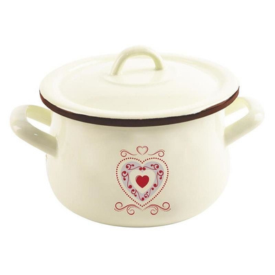 Pot Enamel with Lid Beige TONCA 16 cm, 2,3 l