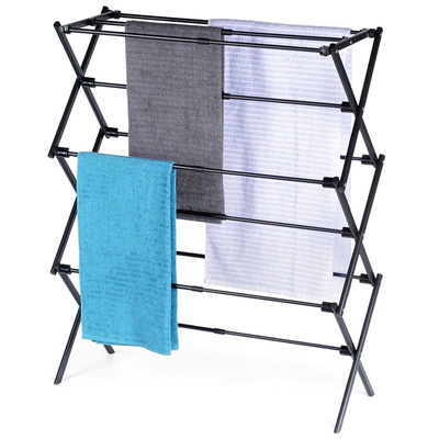 Clothes drying rack metal black vertical extendable 47-78x94 cm