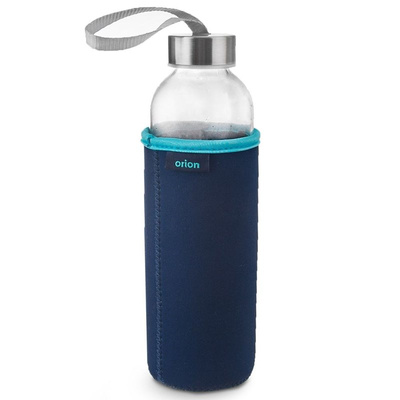 Water Bottle Glass with Sleeve Navy Blue 540 ml