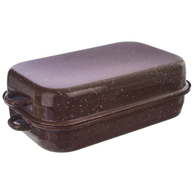 Roasting Tin Enamel with Lid Rectangular BROWN 14 l, 46x27,5 cm