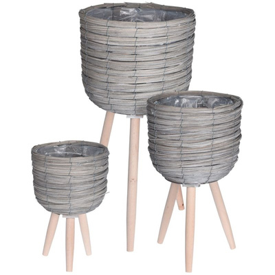 ORION Flowerbed stand POT wooden wicker protection base 3 pieces