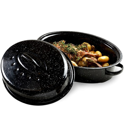 Roasting Tin Enamel with Lid Oval 5 l, 40x27,5x14 cm