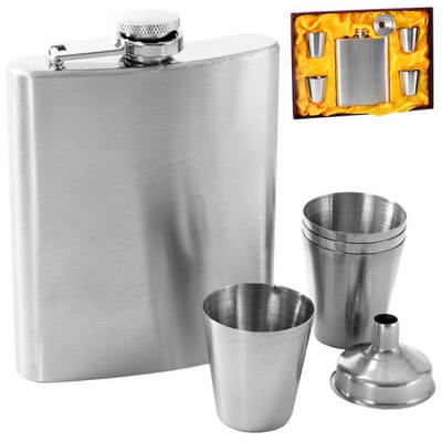 Hip Flask with Funnel and Glasses Steel 6 pcs