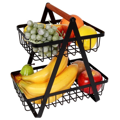 Fruit Basket Metal Black 2-Level 27x17,5x29 cm