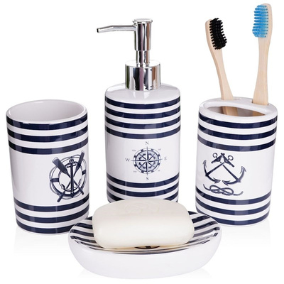 Bathroom Accessory Set Ceramic White Nautical 310 ml 4 pcs