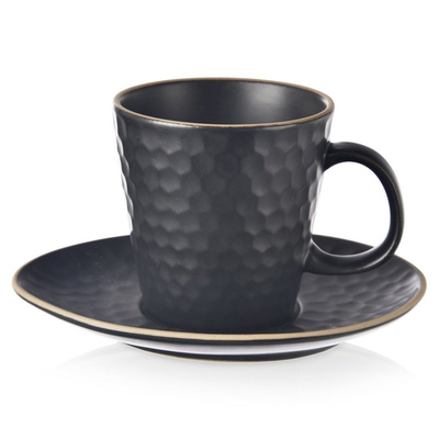 Cup and Saucer for Espresso Coffee Ceramic Black 95 ml