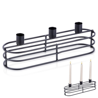 Candle Holder Metal Black for 3 Candles 29,5x8,5x9,5 cm