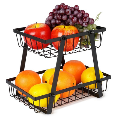 Fruit Basket Metal Black 2-Level