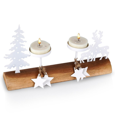 Candle Holder Wooden White for 2 Candles 27,5x6x17 cm