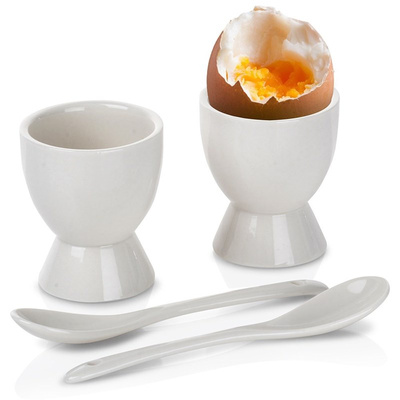 Egg Cups with Spoons Porcelain White 2 pcs