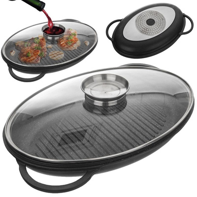 Grill Pan Granite with Lid Deep GRANDE 43x28x6 cm