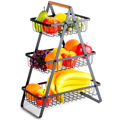 Fruit Basket Metal Black 3-Level