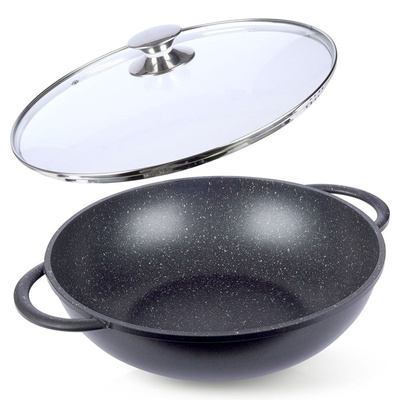 Wok Pan Granite with Glass Lid GRANDE 32 cm