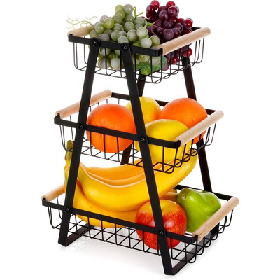 Fruit Basket Metal Black 3-Level