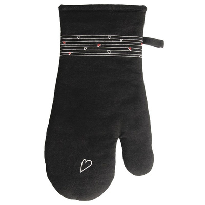 Oven Glove Cotton Black with a Magnet HEART 30 cm