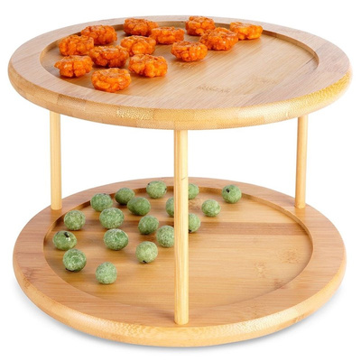 Tier Cake Stand Wooden 2-Story Rotating 25x18 cm