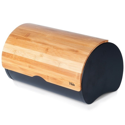 Bread Bin Steel Wooden Black 38x24x20 cm