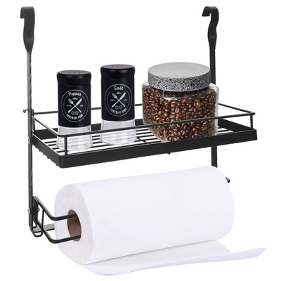 Towel Holder with Shelf on a Railing Metal Black RADKA