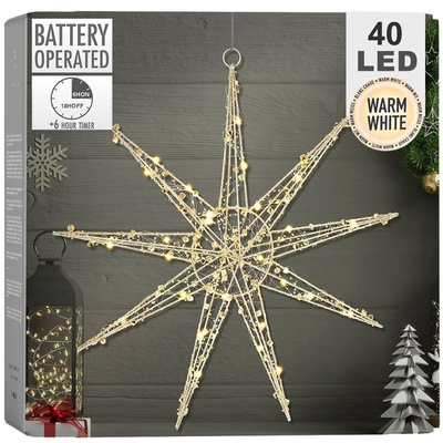 Lighted Star Metal Gold 40 LED 49 cm